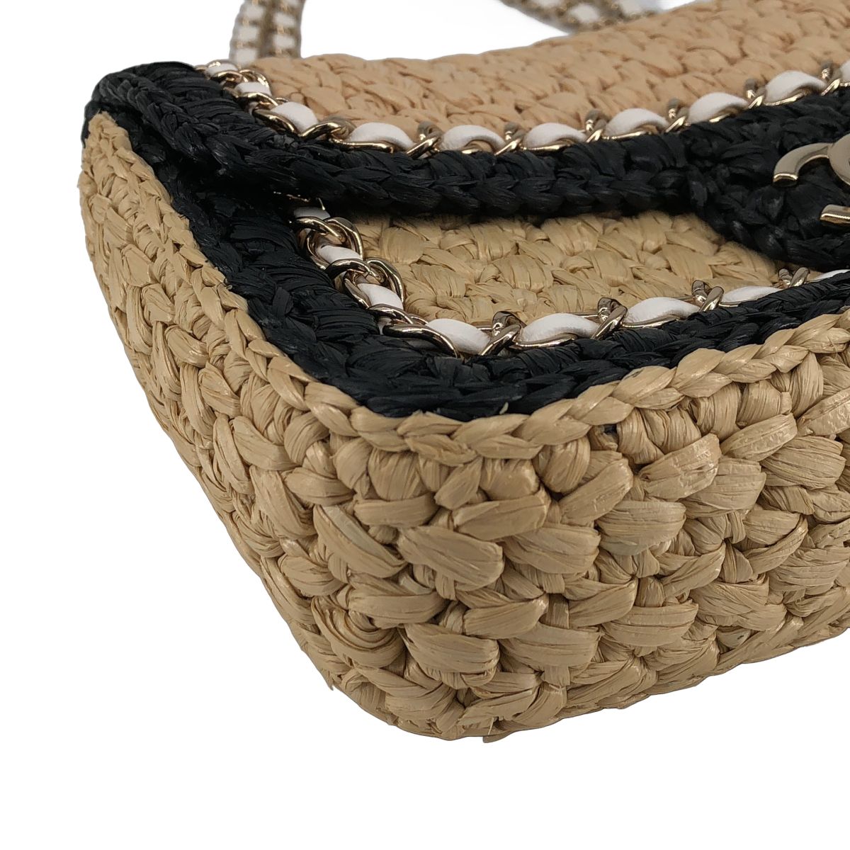 Chanel Raffia Single Handbag Beige Black — view 6