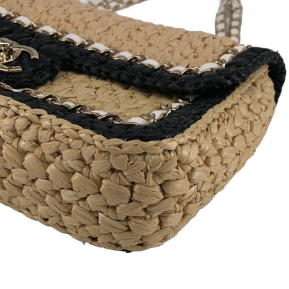 Chanel Raffia Single Handbag Beige Black — view 7