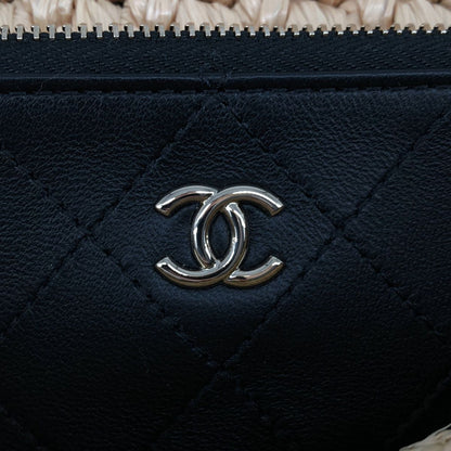 Chanel Raffia Single Handbag Beige Black — view 8