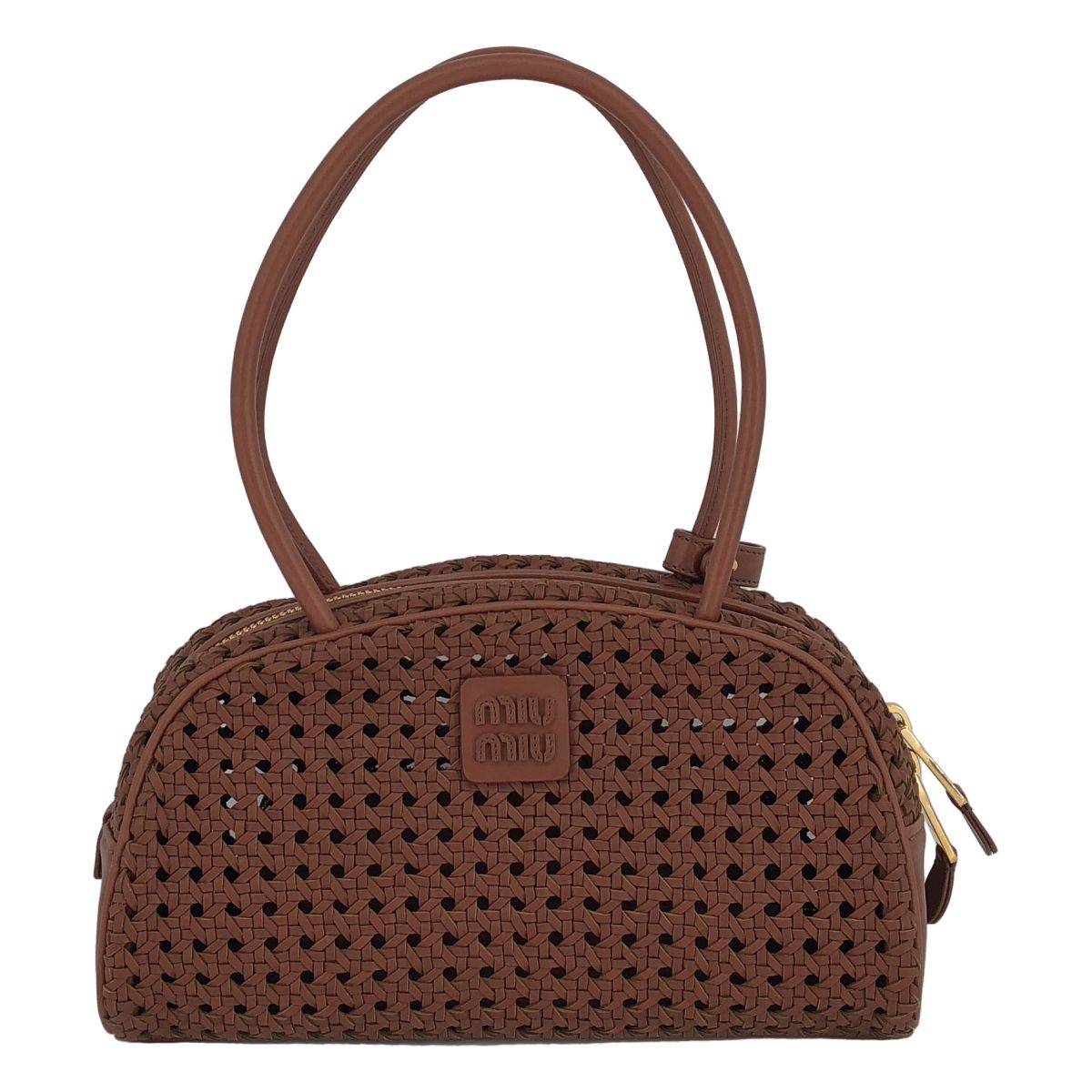 Miu Miu Bow Weave Leather Handbag Brown