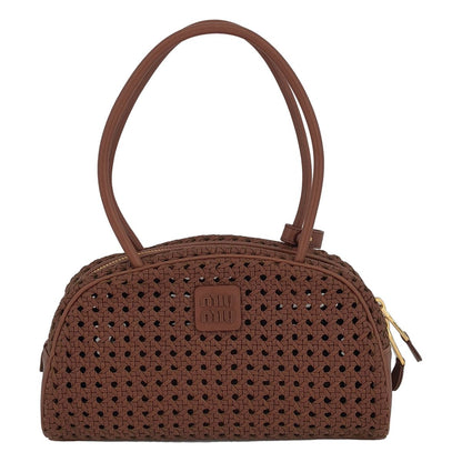 Miu Miu Bow Weave Leather Handbag Brown