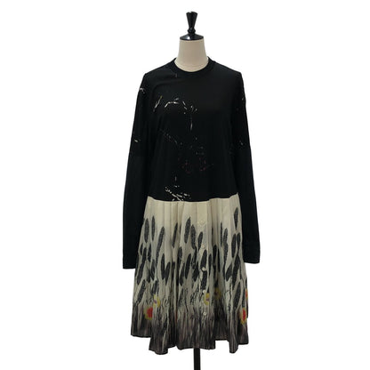 Prada Triangle Logo Patch Leaf Print Contrast Dress Black XS