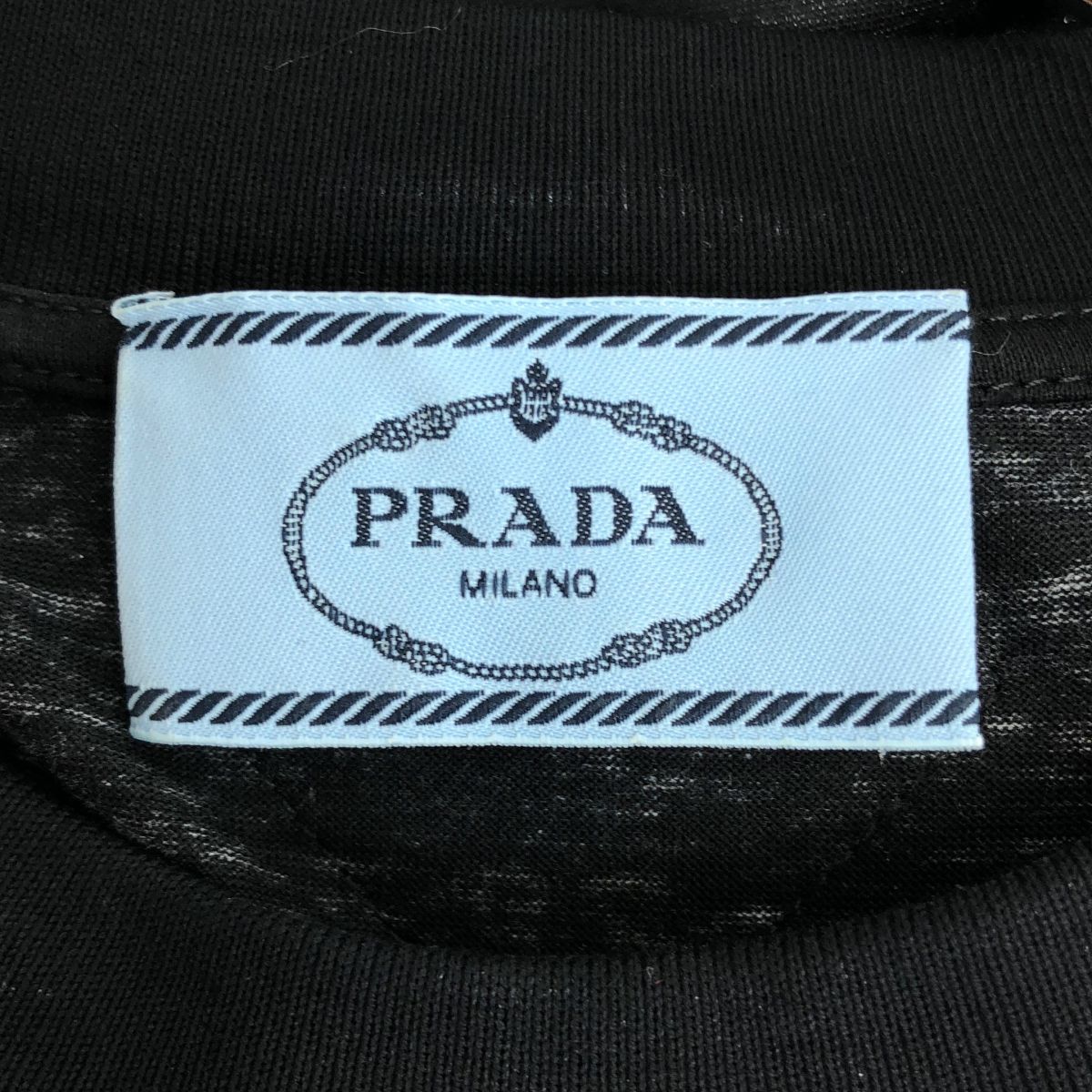 Prada Triangle Logo Patch Leaf Print Contrast Dress Black XS — view 5