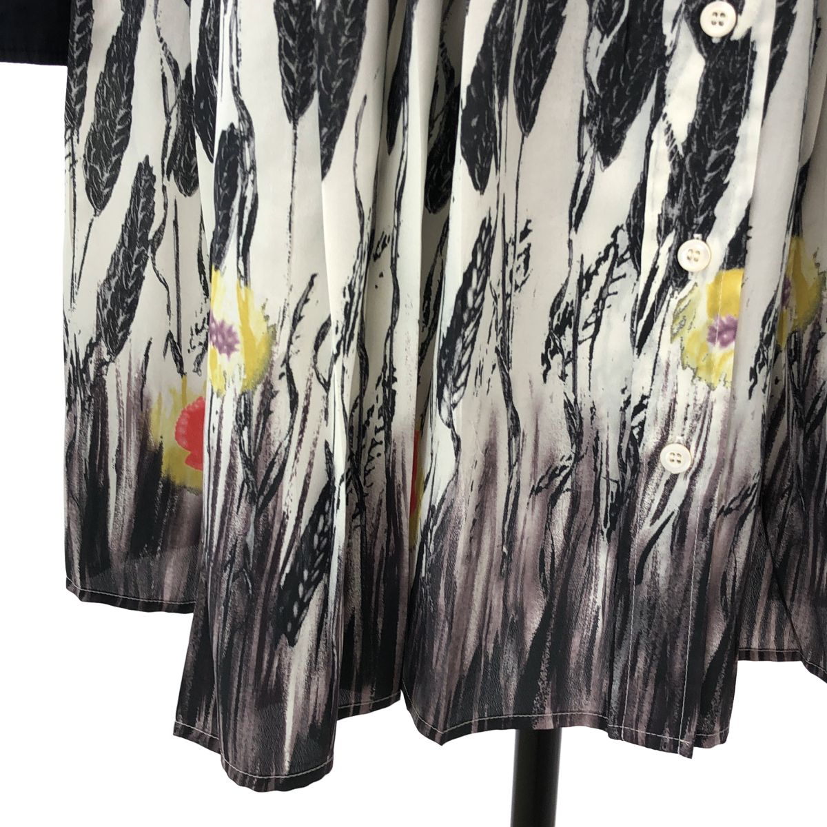 Prada Triangle Logo Patch Leaf Print Contrast Dress Black XS — view 3