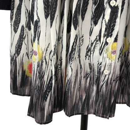 Prada Triangle Logo Patch Leaf Print Contrast Dress Black XS — view 3