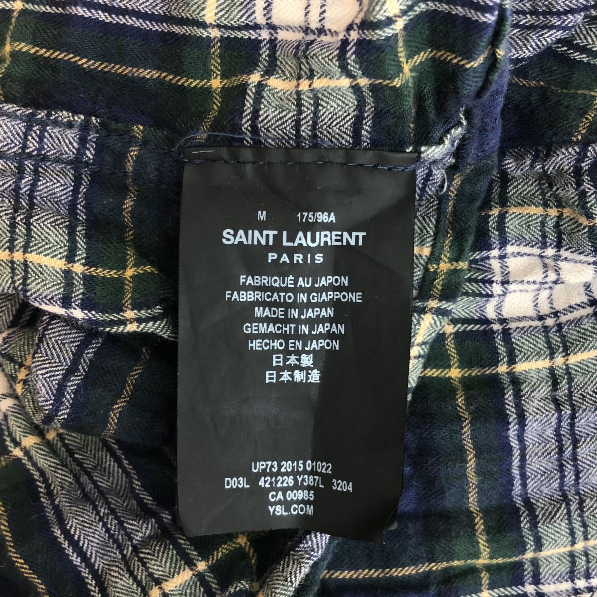 Saint Laurent Paris Hedi Slimane Era Cotton Checked Shirt Green Navy M — view 6