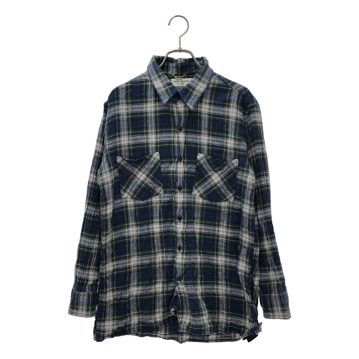 Saint Laurent Paris Hedi Slimane Era Cotton Checked Shirt Green Navy M