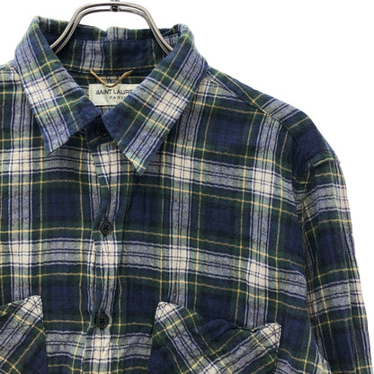 Saint Laurent Paris Hedi Slimane Era Cotton Checked Shirt Green Navy M — view 2
