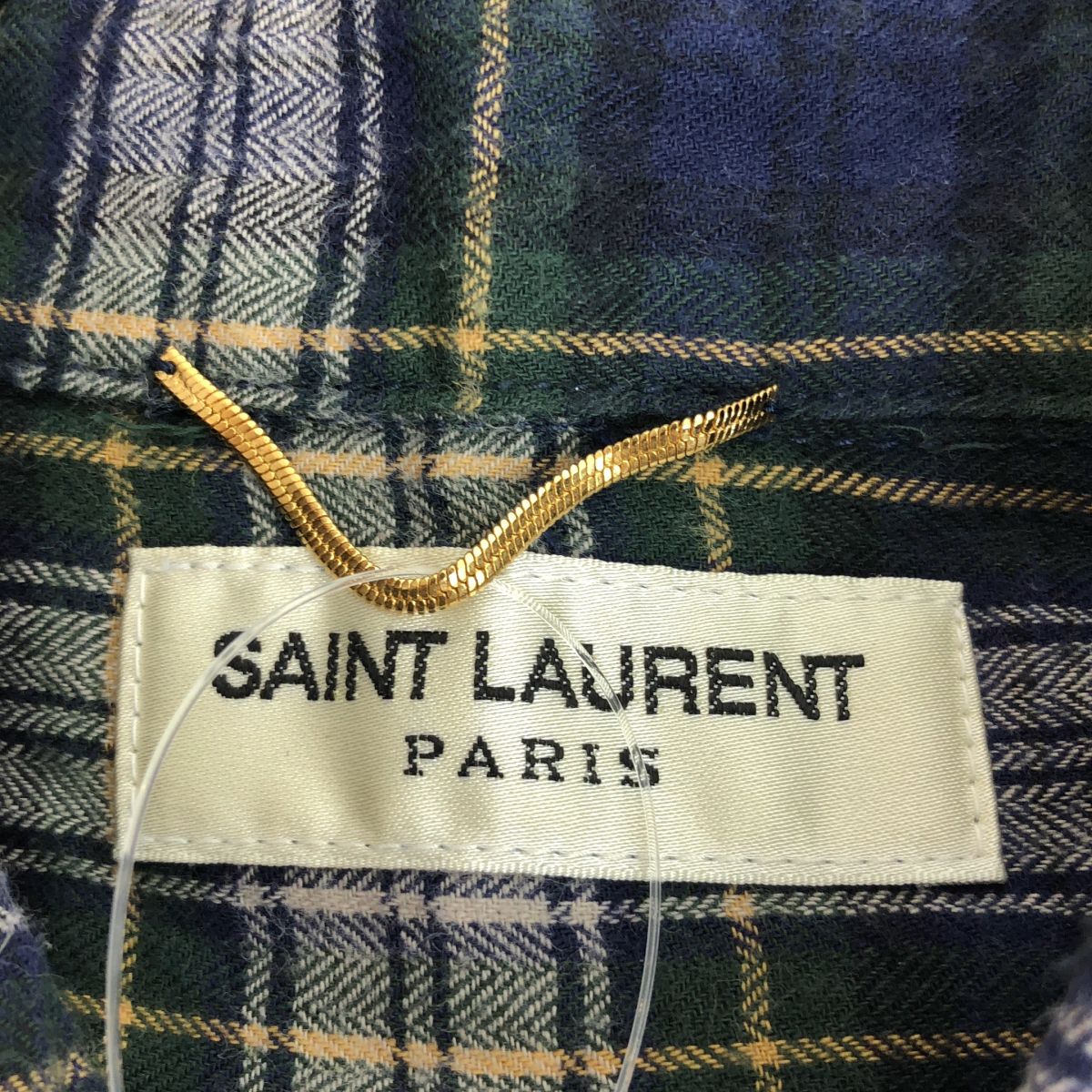 Saint Laurent Paris Hedi Slimane Era Cotton Checked Shirt Green Navy M — view 5
