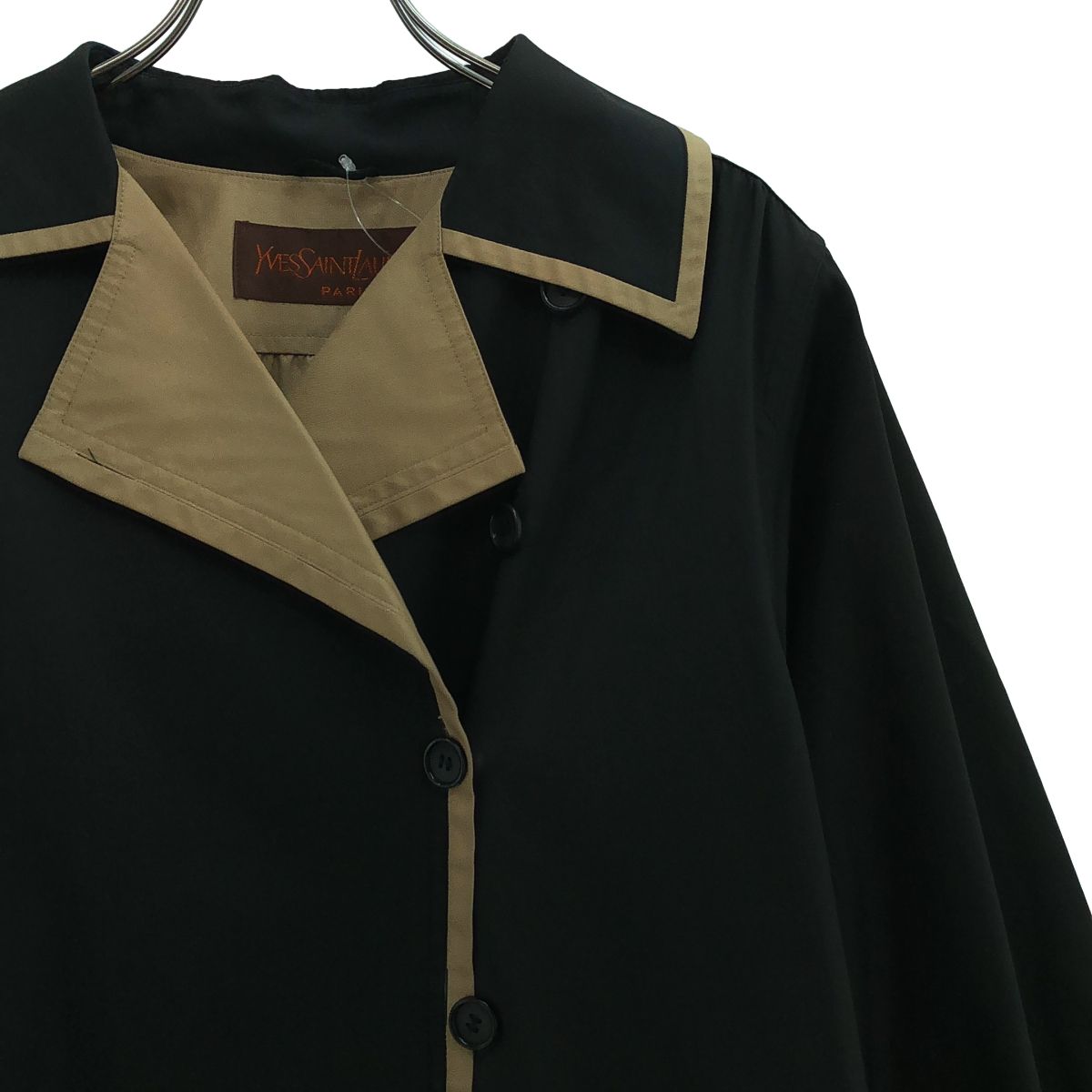 Saint Laurent Vintage Cotton Piping Overcoat Black — view 2