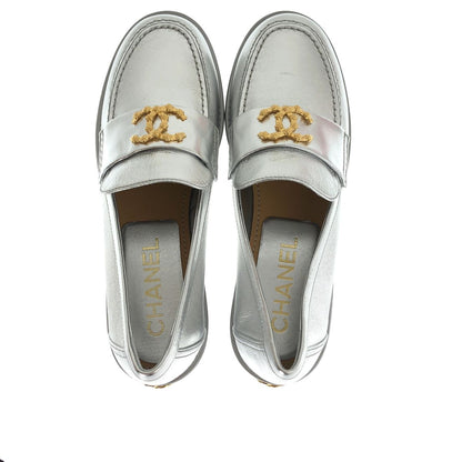 Chanel CC Logo Camellia Loafers Silver — view 4