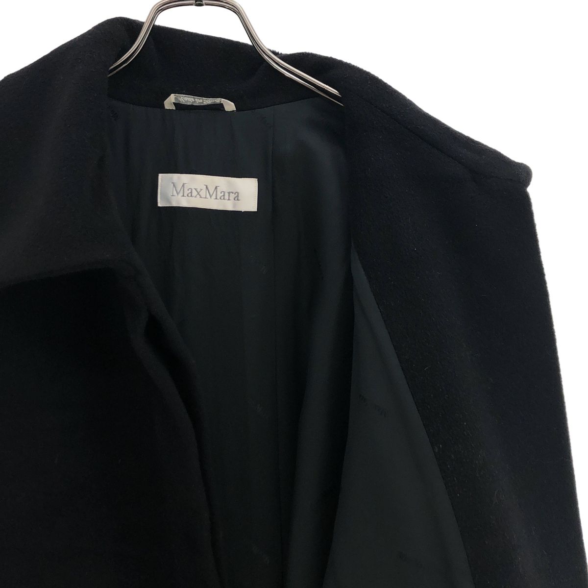 Max Mara Wool Cashmere Soutien Collar Long Coat Black 40 — view 4