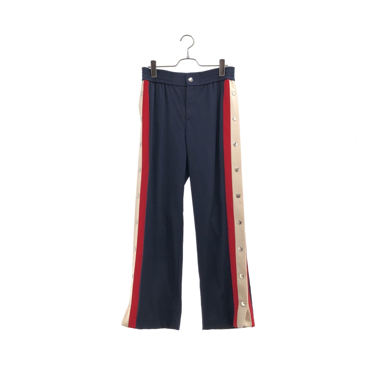 Gucci Wool Silk Sherry Line Side Button Wide Easy Pants Navy 42