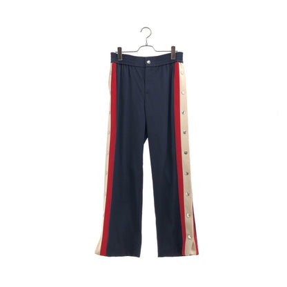 Gucci Wool Silk Sherry Line Side Button Wide Easy Pants Navy 42