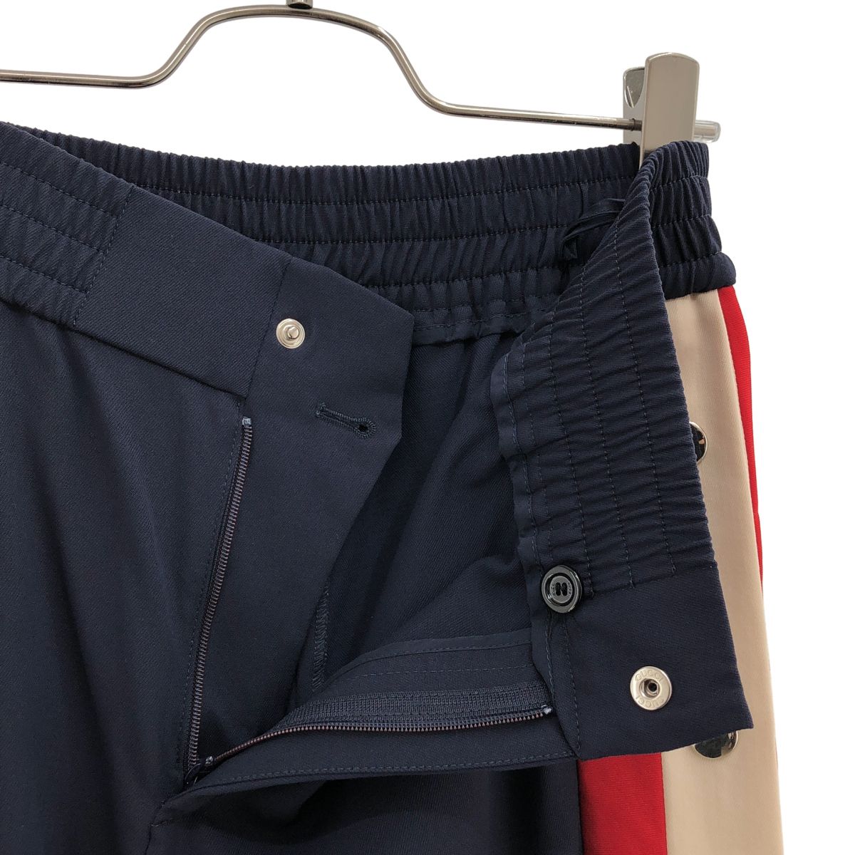 Gucci Wool Silk Sherry Line Side Button Wide Easy Pants Navy 42 — view 4