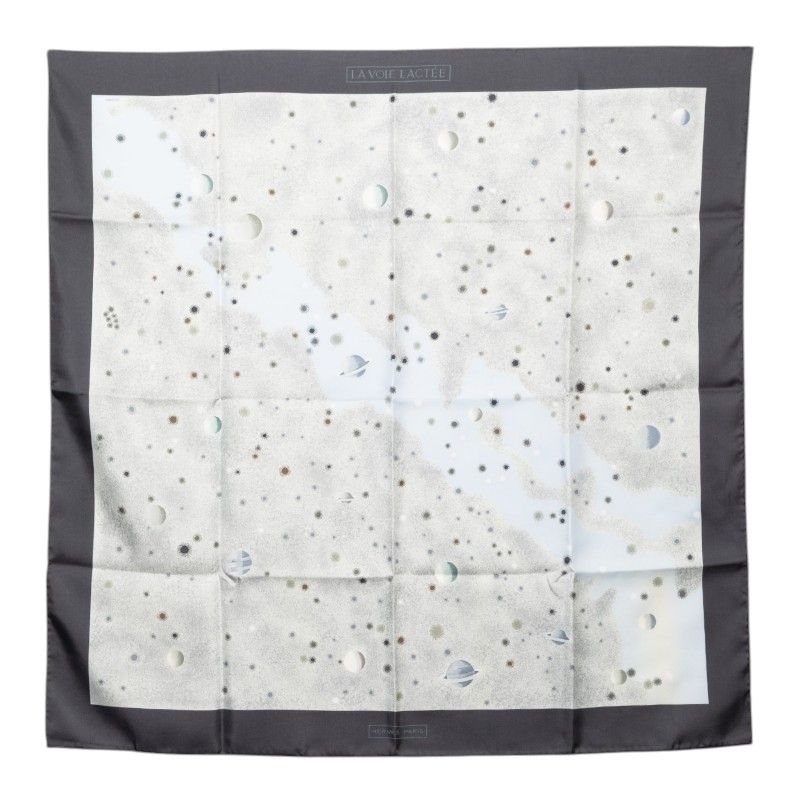 Hermes Carre 90 la Voie Lactee Milky Way Scarf Gray Multicolor Silk