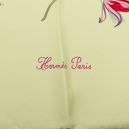 Hermes Carre 90 Fleurs de Fuchsia Scarf Green Multicolor Silk — view 3