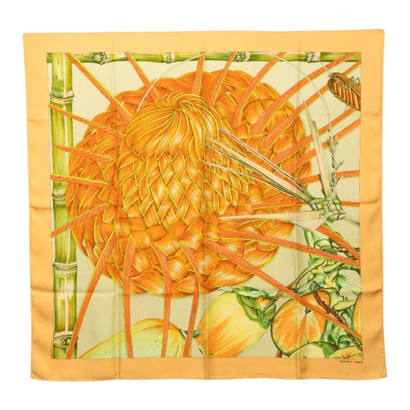 Hermes Carre 90 Jardin Creole's Paradise Scarf Orange Multicolor Silk