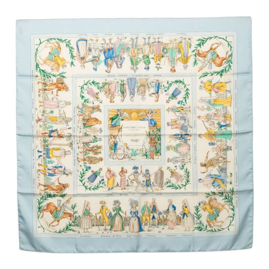 Hermes Carre 90 Costumes Civils Actuels Modern Citizen Scarf Multicolor Silk