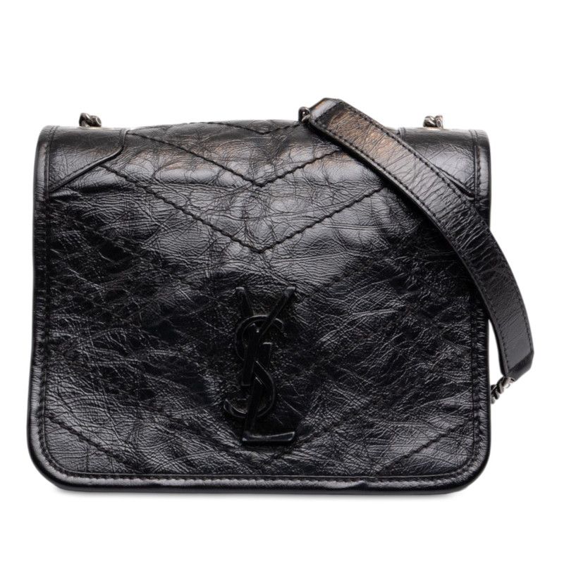 Saint Laurent Cassandra Niki YSL Logo Chain Shoulder Bag Black Leather