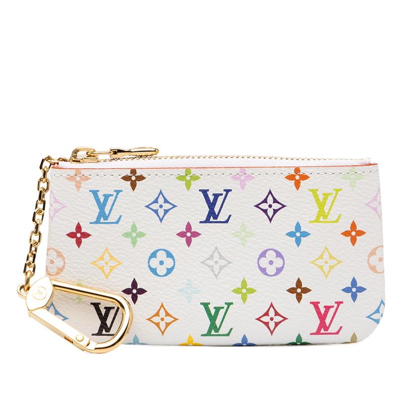 Louis Vuitton TM Monogram Multicolor Pochette Cles Pouch White Leather