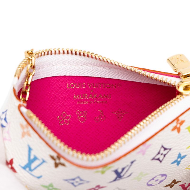 Louis Vuitton TM Monogram Multicolor Pochette Cles Pouch White Leather — view 5