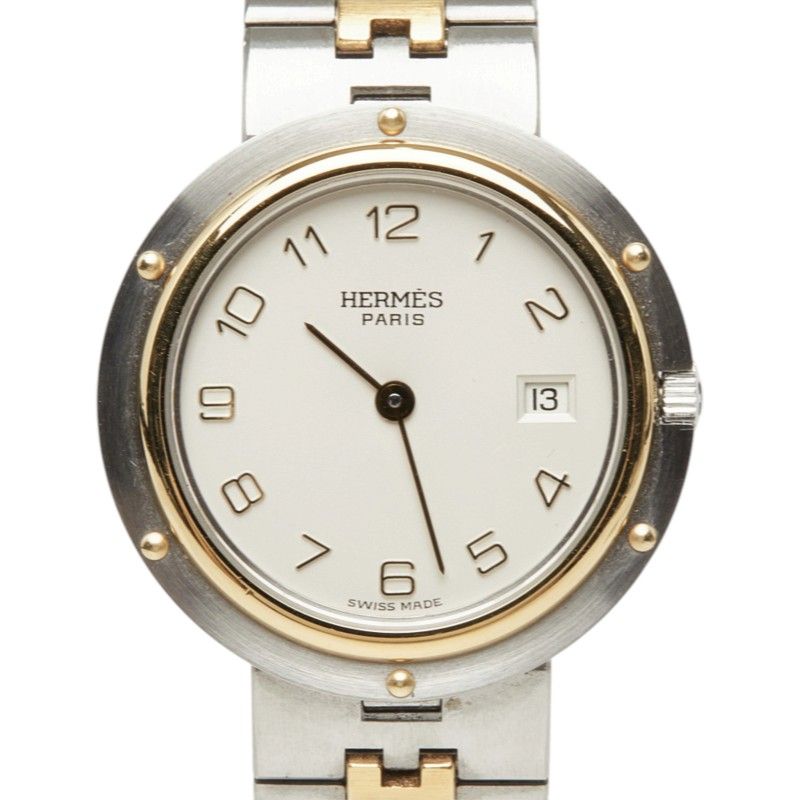 Hermes Clipper Watch White Silver Gold Stainless Steel