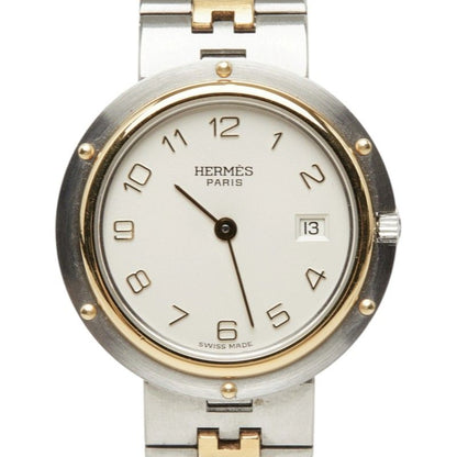 Hermes Clipper Watch White Silver Gold Stainless Steel
