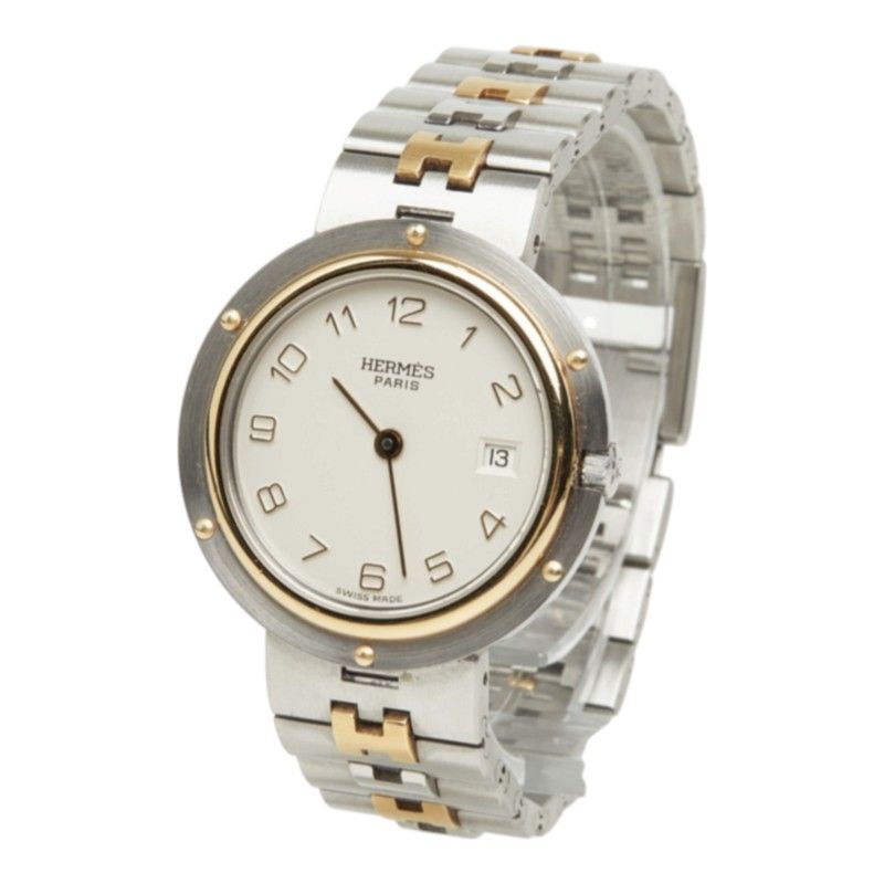 Hermes Clipper Watch White Silver Gold Stainless Steel — view 2