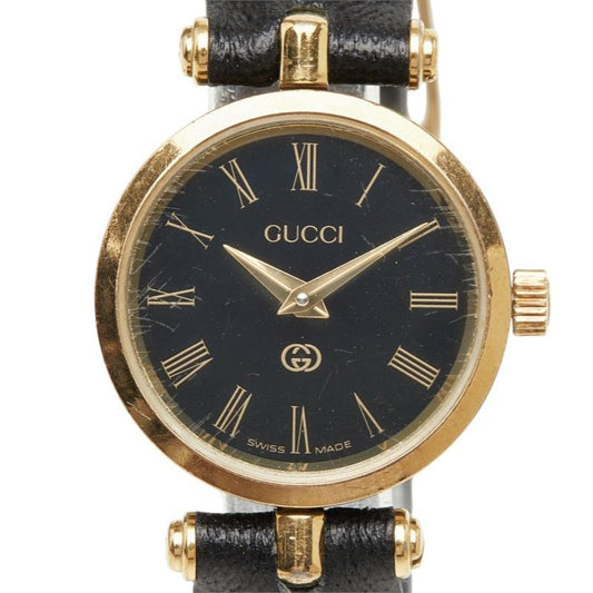 Gucci Watch Black Gold Stainless Steel Leather