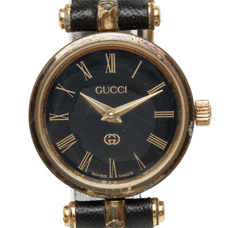 Gucci Watch Black Gold Stainless Steel Leather
