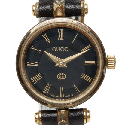 Gucci Watch Black Gold Stainless Steel Leather