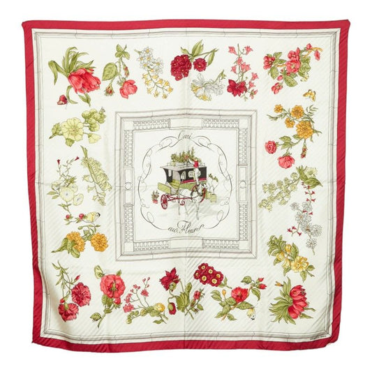 Hermes Carre 90 Quai Aux Fleurs Flower Blooming Coastal Street Scarf Large