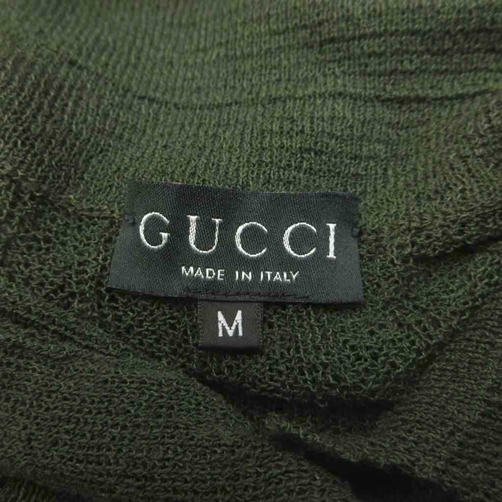Gucci Knit Cardigan Sheer Polo Color Ribbed Green Khaki Collar Long Sleeve YU M — view 4