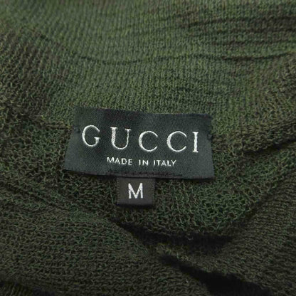 Gucci Knit Cardigan Sheer Polo Color Ribbed Green Khaki Collar Long Sleeve YU M — view 4
