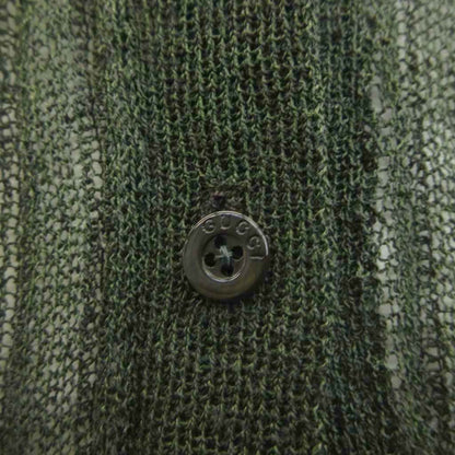 Gucci Knit Cardigan Sheer Polo Color Ribbed Green Khaki Collar Long Sleeve YU M — view 7