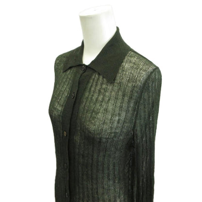 Gucci Knit Cardigan Sheer Polo Color Ribbed Green Khaki Collar Long Sleeve YU M — view 5