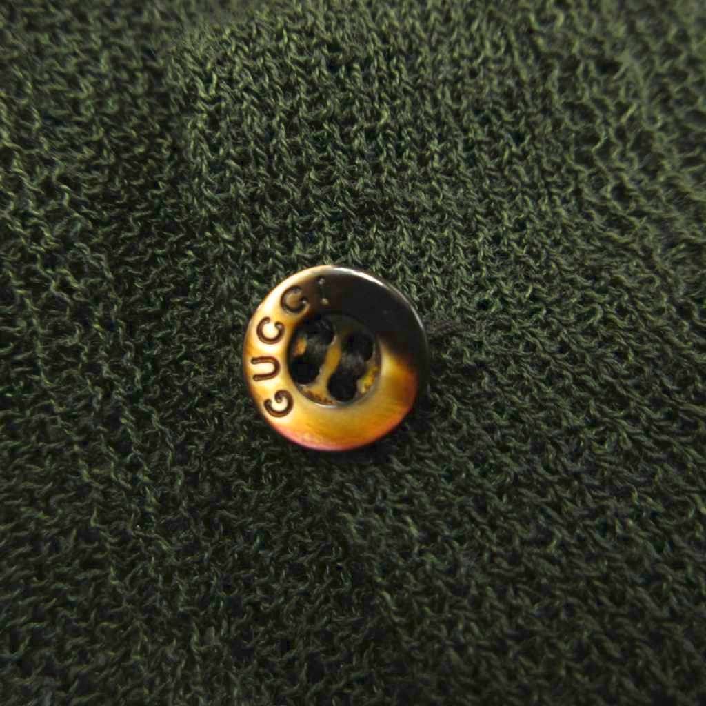 Gucci Knit Cardigan Sheer Polo Color Ribbed Green Khaki Collar Long Sleeve YU M — view 6
