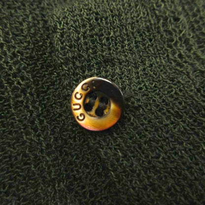 Gucci Knit Cardigan Sheer Polo Color Ribbed Green Khaki Collar Long Sleeve YU M — view 6