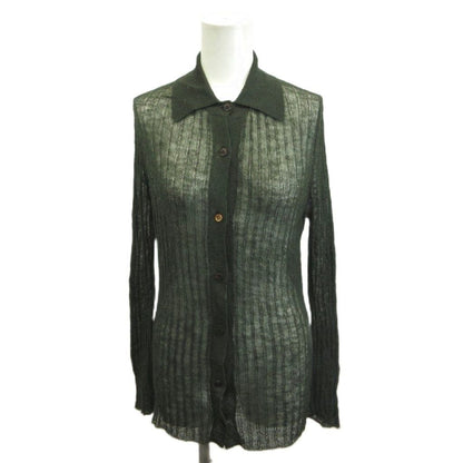 Gucci Knit Cardigan Sheer Polo Color Ribbed Green Khaki Collar Long Sleeve YU M