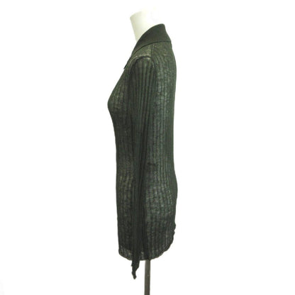 Gucci Knit Cardigan Sheer Polo Color Ribbed Green Khaki Collar Long Sleeve YU M — view 3