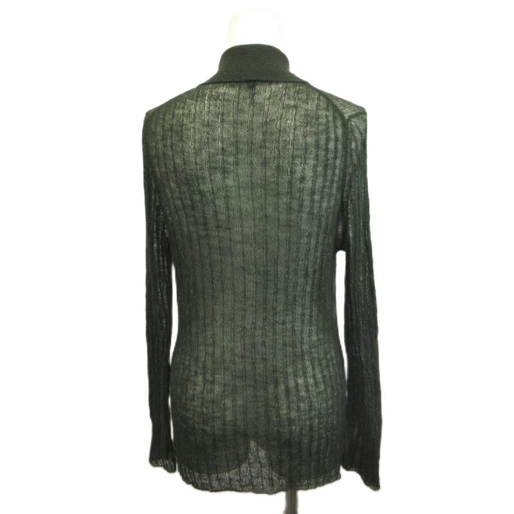 Gucci Knit Cardigan Sheer Polo Color Ribbed Green Khaki Collar Long Sleeve YU M — view 2