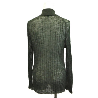 Gucci Knit Cardigan Sheer Polo Color Ribbed Green Khaki Collar Long Sleeve YU M — view 2