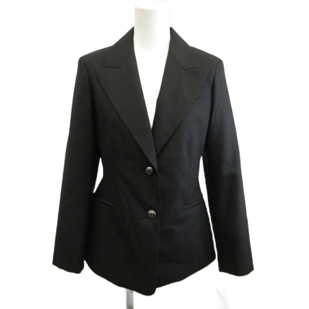 Dior Uniform Uniforme Wool Peak Lapel Tailored Jacket Black CD Logo Button 38