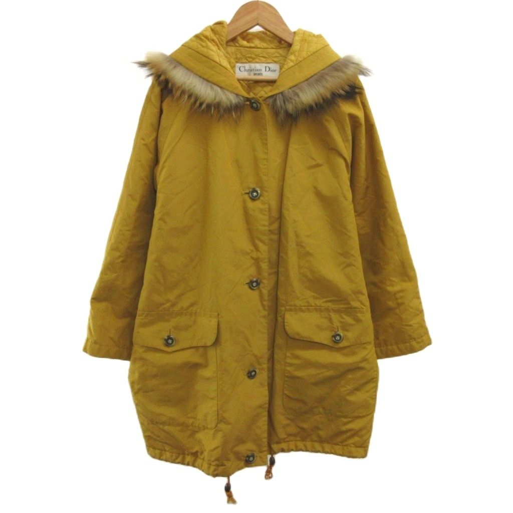 Dior Sports Military Insulation Coat Hood Fur Mustard Yellow Long Sleeve M