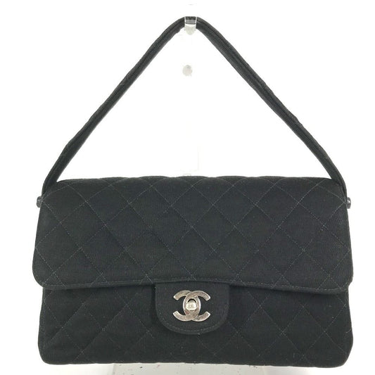 Chanel Shoulder Bag CC Logo Double Flap Face Cotton Black