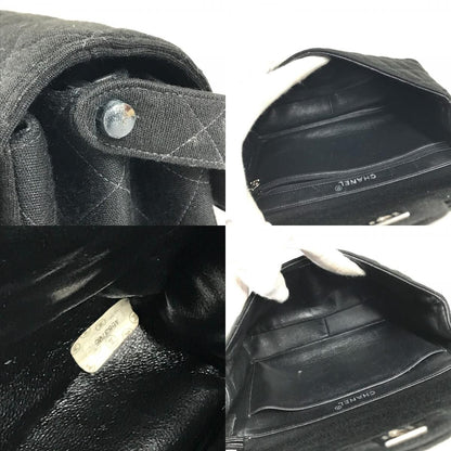 Chanel Shoulder Bag CC Logo Double Flap Face Cotton Black — view 8