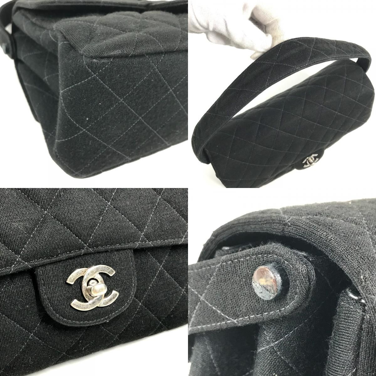 Chanel Shoulder Bag CC Logo Double Flap Face Cotton Black — view 7