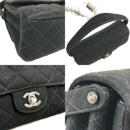 Chanel Shoulder Bag CC Logo Double Flap Face Cotton Black — view 7