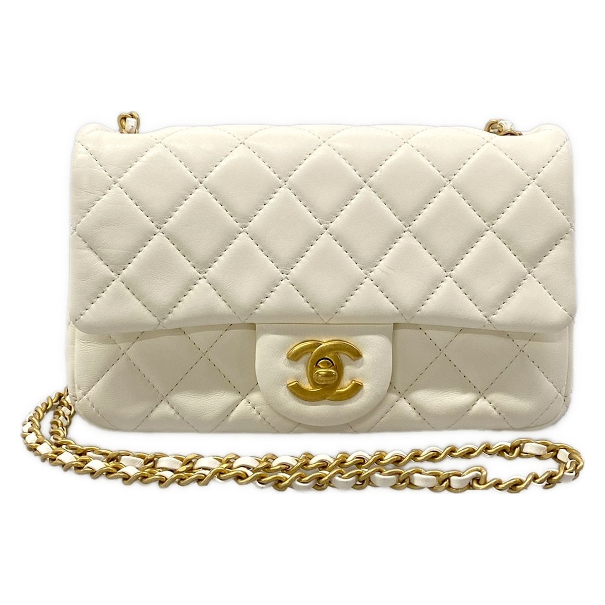 Chanel Shoulder Bag Mini Quilted Ivory Lambskin